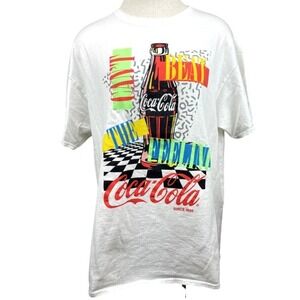 COCA-COLA Retro 80's Mens T-Shirt (XL) Cotton White Coke Kitch